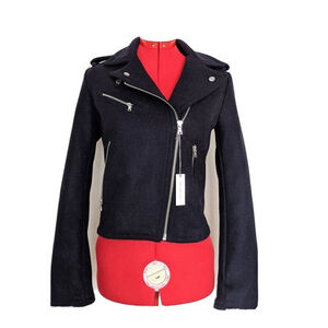 Womens Gap Wool Navy Blue Moto Jacket Cropp 2000s Energy Size XS